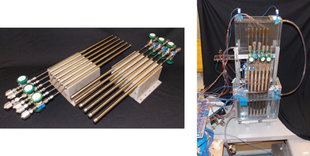 Figure 3: Scale-up demonstration prototype: (left) 3-D printed PCM volumes, (right) system installed in test setup